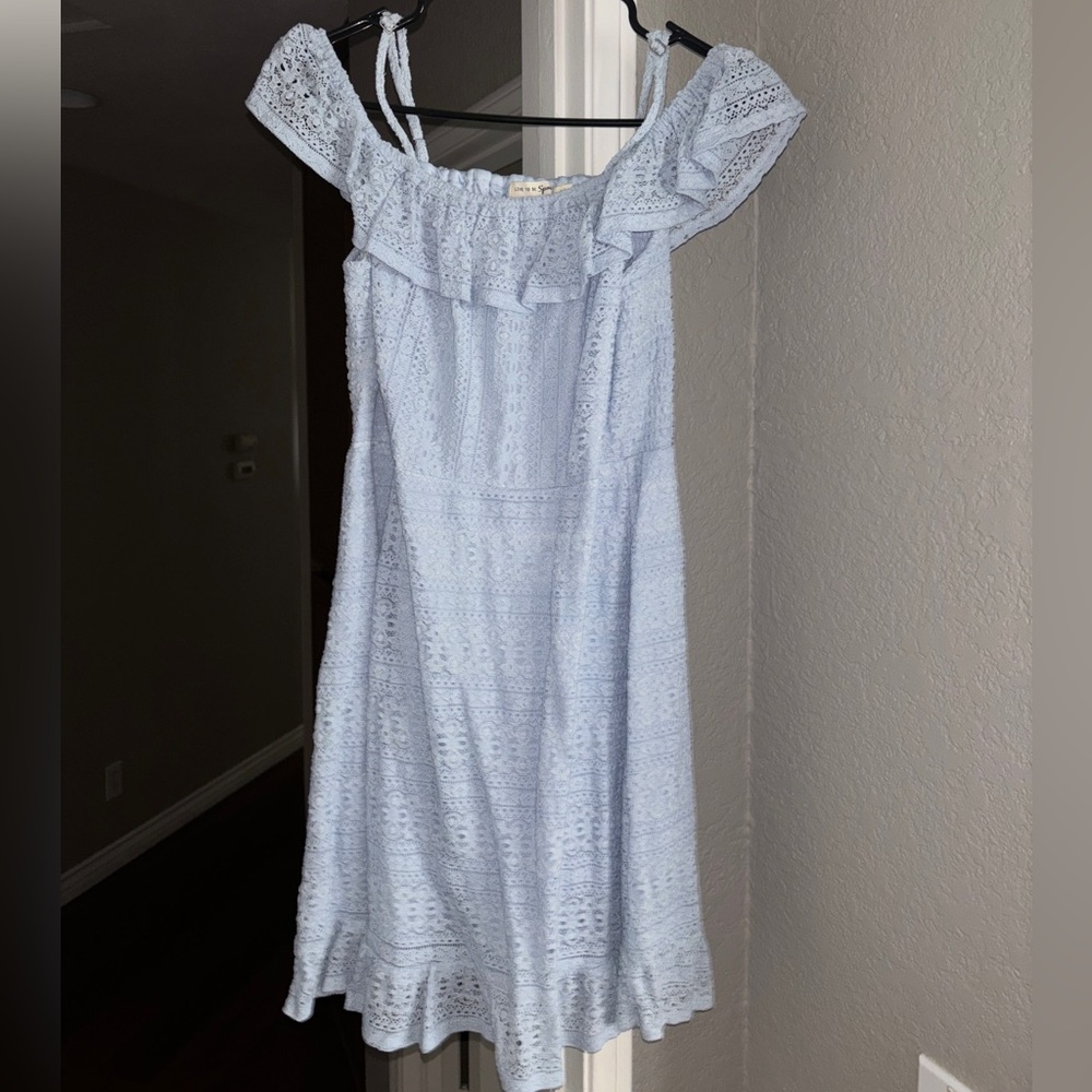 Light Blue Eyelet Off-Shoulder Dress